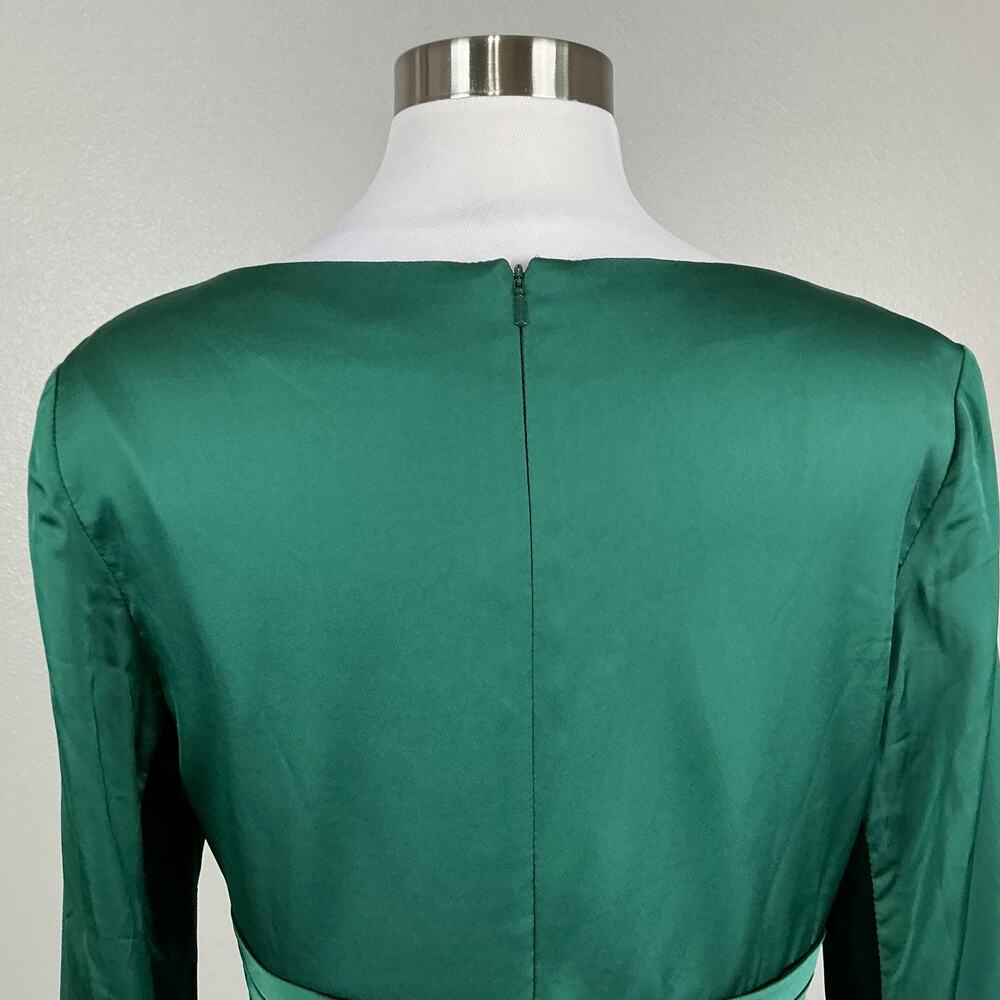 Mac Duggal 67527 Green Cocktail Dress Satin Long Sleeve Fit & Flare Midi Size 14 - Picture 9 of 12
